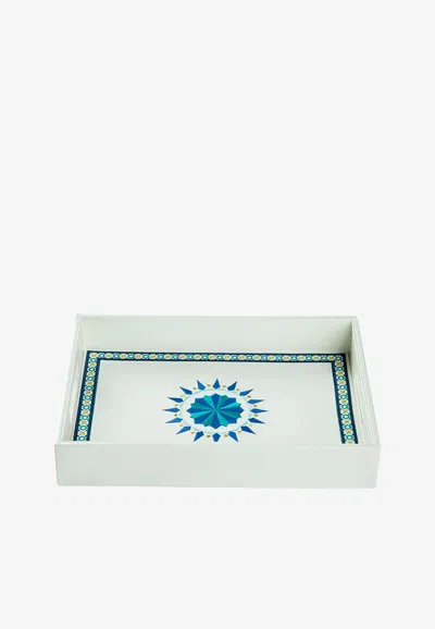 Stitch Tray With Arabesque Embroidery In Blue