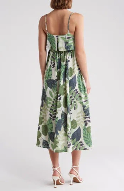 Stitchdrop Barbuda Floral Print Sleeveless Midi Dress In Ivory/fern