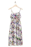 Stitchdrop Barbuda Floral Print Sleeveless Midi Dress In Ivory/lime Purple Print