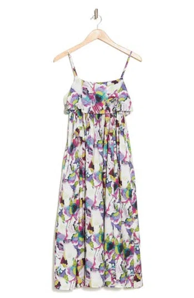 Stitchdrop Barbuda Floral Print Sleeveless Midi Dress In Ivory/lime Purple Print