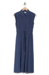 Stitchdrop Block Island Sleeveless Cotton Shirtdress In Blue