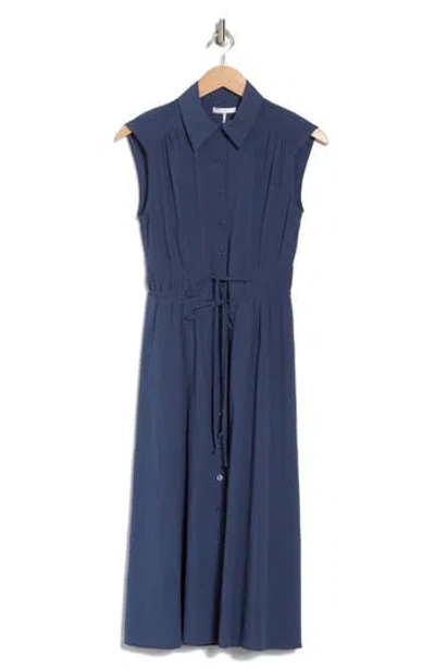 Stitchdrop Block Island Sleeveless Cotton Shirtdress In Blue