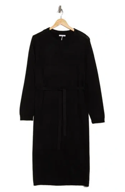 Stitchdrop Cortlannd County Long Sleeve Tie Waist Sweater Dress In Black