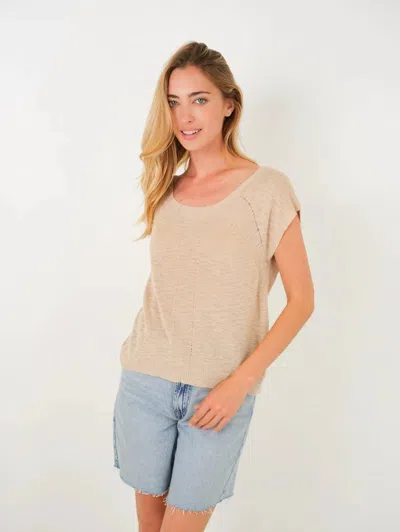 Stitchdrop Karlie Stitch Cotton Short Sleeve Sweater Top In Taupe In Brown