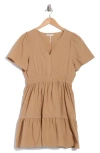Stitchdrop Short Sleeve Dress In Beige