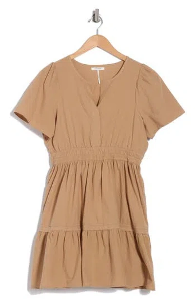 Stitchdrop Short Sleeve Dress In Beige