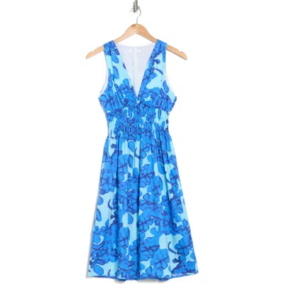 Stitchdrop Springwater Print Sleeveless Dress In Aqua