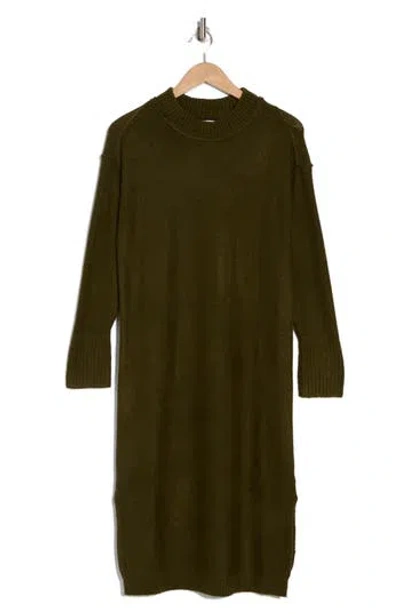 Stitchdrop Stowe Ribbed Trim Sweater Dress In Olive