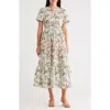 Stitchdrop Tempe Print Short Sleeve Cotton Tiered Midi Dress