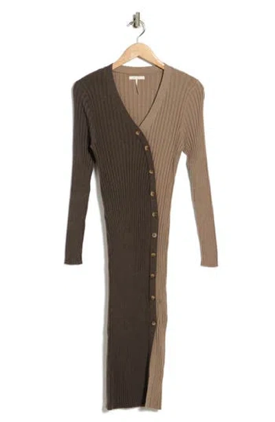 Stitchdrop The Judge Colorblock Long Sleeve Sweater Dress In Brown