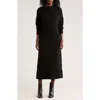 Stitchdrop Tribeca Long Sleeve Midi Sweater Dress In Black