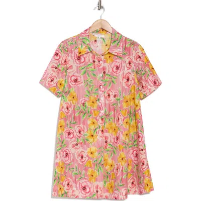 Stitchdrop Windjammer Short Sleeve Cotton Shirtdress In Sketch Peony
