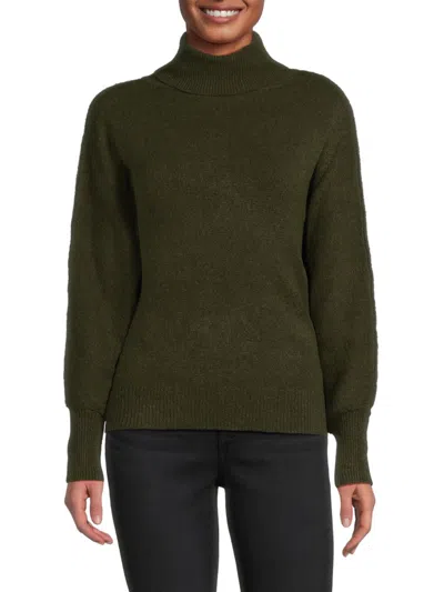 Stitchdrop Women's Puff Sleeve Turtleneck Sweater In Olive
