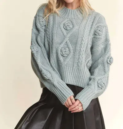 Stitched Clothing Co. Flower Sweater In Grey In Blue