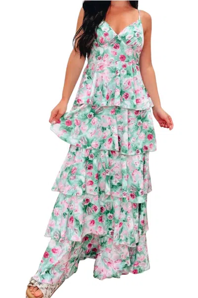 Stitched Clothing Co. Lily Tiered Maxi Dress In White Multi