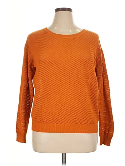 Pre-owned Stitches & Stripes Long Sleeve Top Orange Crew Neck Tops