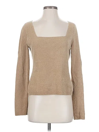 Pre-owned Stitches & Stripes Long Sleeve Top Tan Square Neckline Tops In Brown