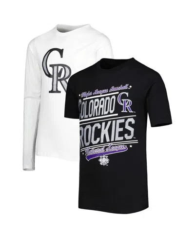 Stitches Kids' Big Boys And Girls  Black, White Colorado Rockies Combo T-shirt Set In Black,white