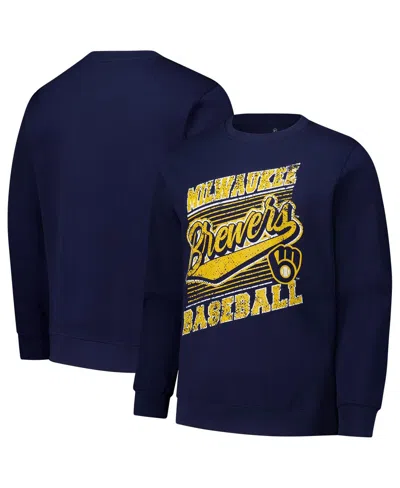 Stitches Men's Navy Milwaukee Brewers Lightweight Crew Sweatshirt In Blue