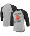 Stitches Men's  Heather Gray, Black Baltimore Elite Giants Negro League Wordmark Raglan 3/4 Sleeve T- In Heathered Gray,black