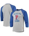 Stitches Men's  Heather Gray, Royal Philadelphia Stars Negro League Wordmark Raglan 3/4 Sleeve T-shir In Heathered Gray,royal