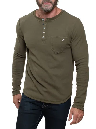 Stitch's Jeans Men's Textured Knit Henley In Olive Green
