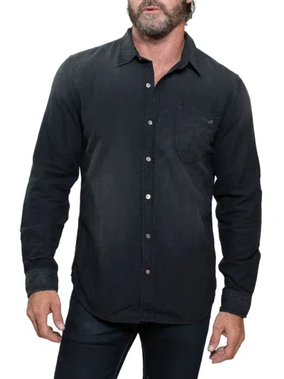 Stitch's Jeans Men's Vintage Washed Linen Blend Button Down Shirt In Black