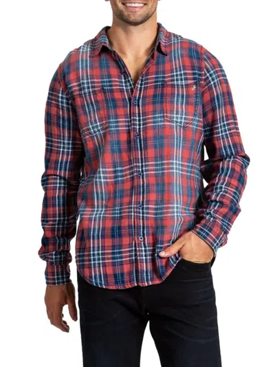 Stitch's Jeans Men's Vintage Washed Plaid Button Down Shirt In Red Multi
