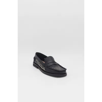 Stivali New York Baldanza Leather Western Embroidery Penny Loafers In Black