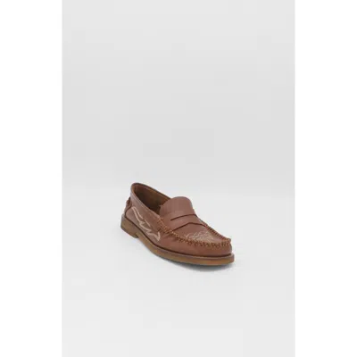 Stivali New York Baldanza Leather Western Embroidery Penny Loafers In Brown