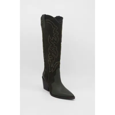 Stivali New York Getty Western Suede Leather Knee High Boots In Black