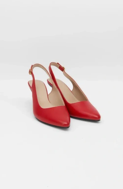 Stivali New York Lusso Leather Slingback Kitten Heel In Red