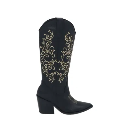 Stivali New York Women's Paradise Western Cowboy Boots In Black Leather