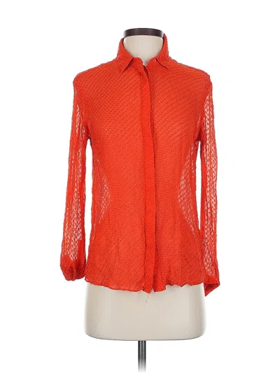 Pre-owned Stockholm Atelier & Other Stories Long Sleeve Silk Top Orange Mock Neckline Tops