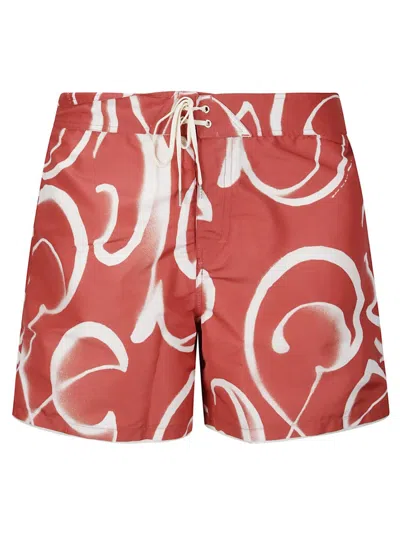 Stockholm Surfboard Club Abstract Print Red Shorts In Burgundy
