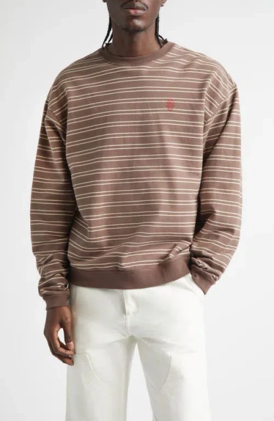 Stockholm Surfboard Club Benny Stripe Long Sleeve Organic Cotton T-shirt In Brown