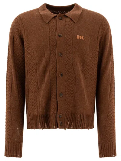 Stockholm Surfboard Club Distressed Cardigan In Brown