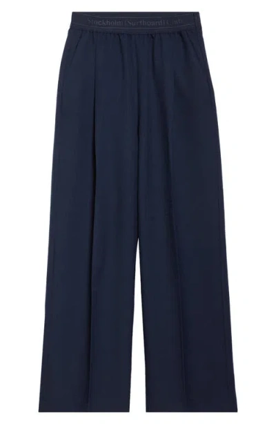 Stockholm Surfboard Club Elaine Logo Jacquard Waist Pleated Wide Leg Pants In Blue