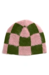 Stockholm Surfboard Club Gas Reversible Check Beanie In Green Pink Check