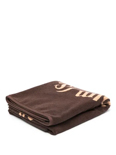Stockholm Surfboard Club Jacquard-logo Beach Towel In Brown