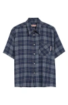 Stockholm Surfboard Club Jerry Plaid Short Sleeve Button-up Shirt In Blue Check