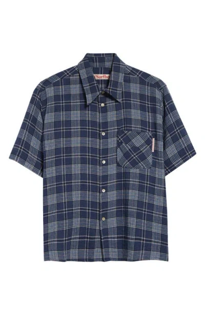 Stockholm Surfboard Club Jerry Plaid Short Sleeve Button-up Shirt In Blue Check