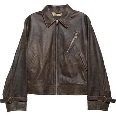 Stockholm Surfboard Club Leather Work Jacket In Brown