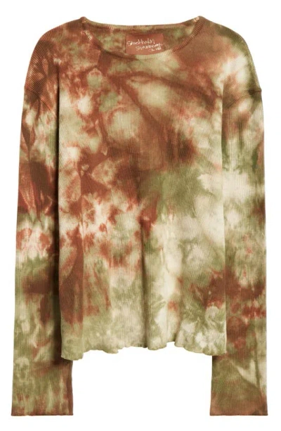 Stockholm Surfboard Club Tie Dye Long Sleeve Organic Cotton Waffle T-shirt In Green And Brown