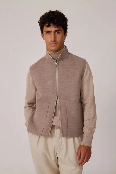 Pre-owned Stòffa Reversible Vest Brown Cream Brushed Merino Wool