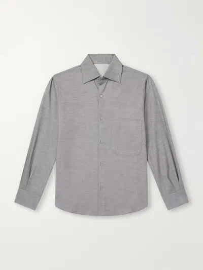Stòffa Spread-collar Brushed Cotton Woven Shirt In Gray