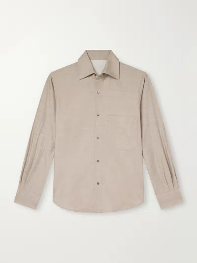 Stòffa Spread-collar Brushed Cotton Woven Shirt In Neutral
