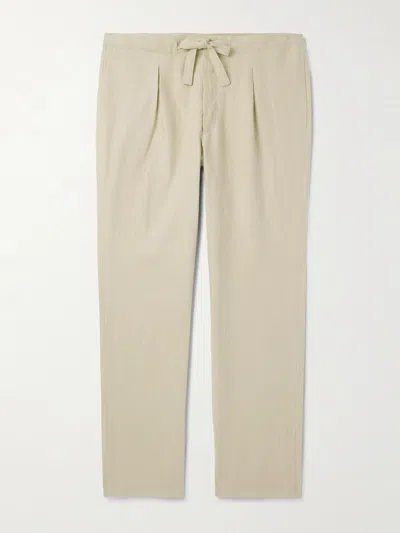 Stòffa Straight-leg Linen-twill Drawstring Trousers In Neutrals