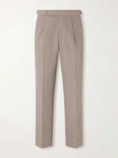 Stòffa Straight-leg Pleated Cotton-twill Trousers In Brown