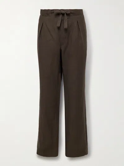 Stòffa Straight-leg Pleated Linen Drawstring Trousers In Multi